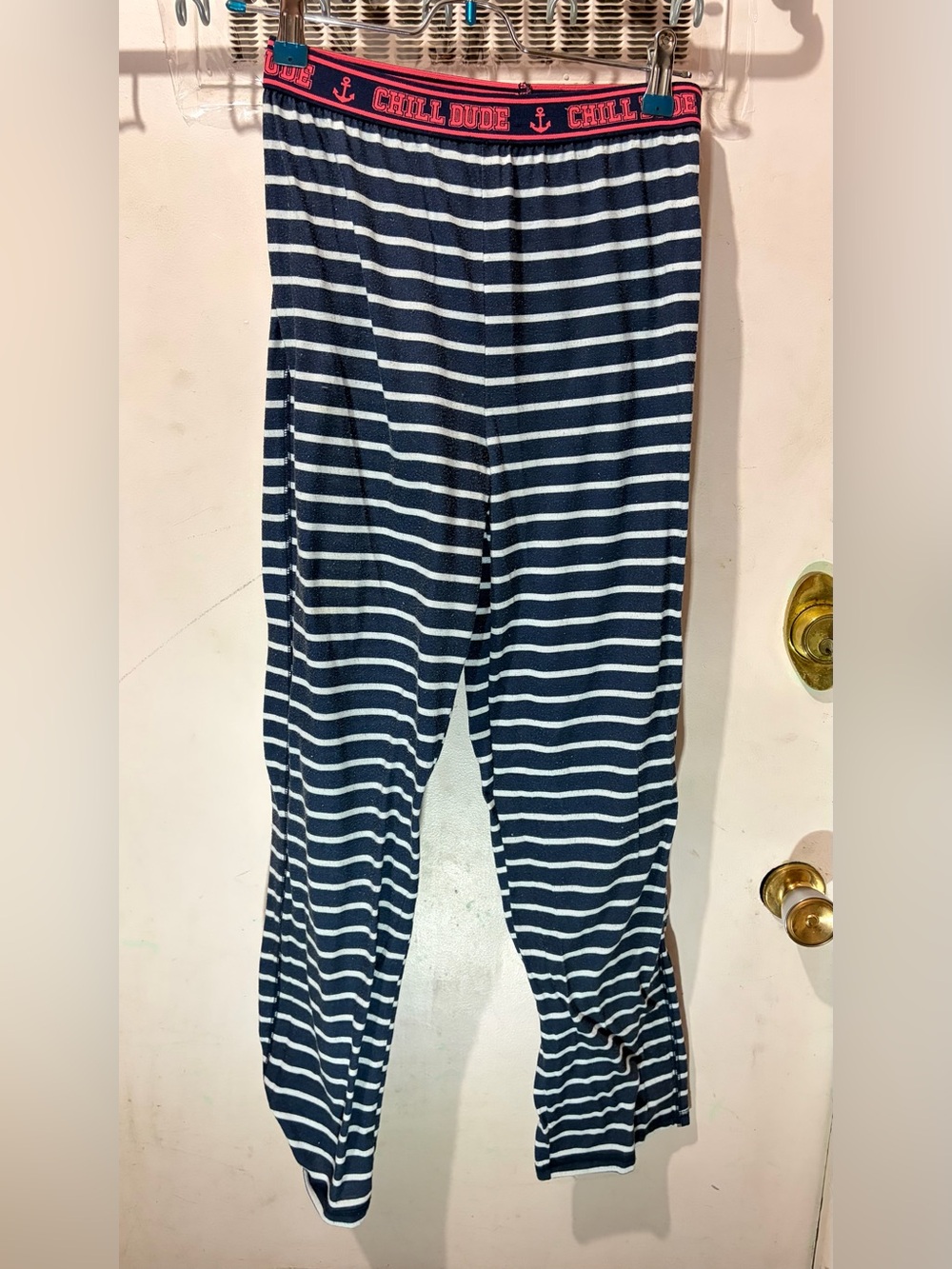 George Blue and Off-White Striped Knit Leggings